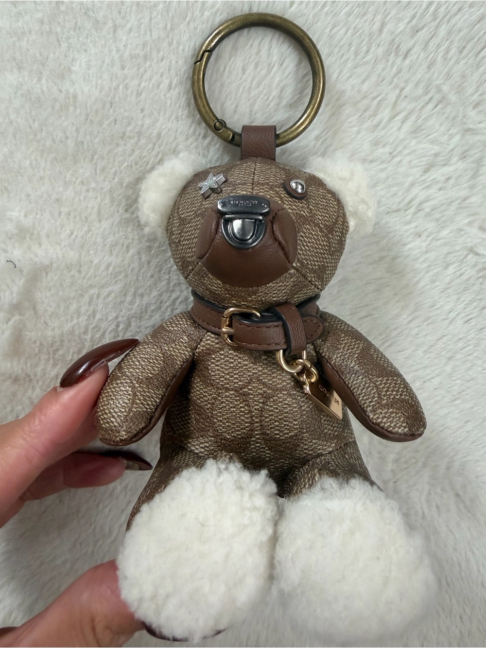 Coach Brown Signature Bear Key Charm with Cream Sherpa Feet